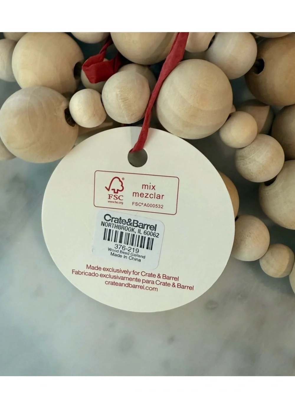 Crate&Barrel Wood Bead Garland 72